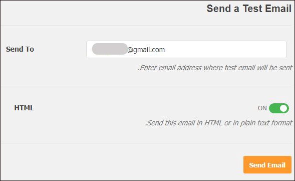 ارسال ایمیل آزمایشی در افزونه SMTP